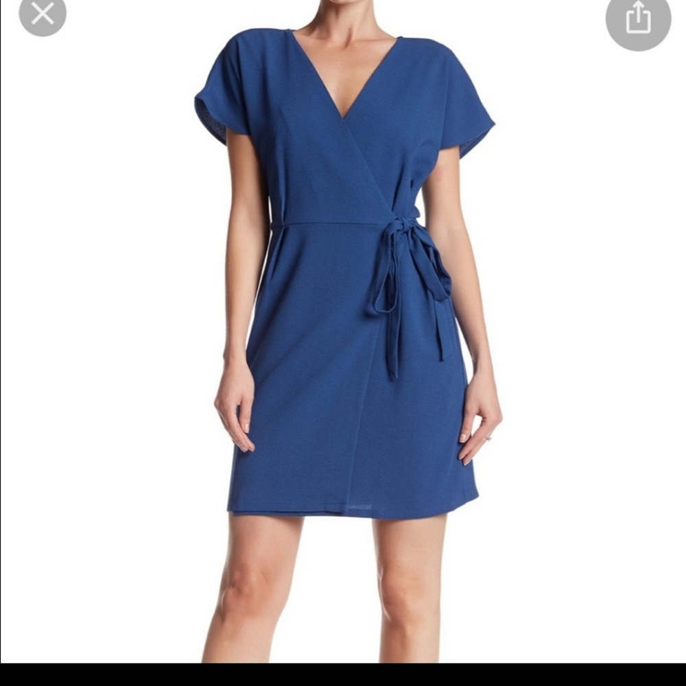 Bobeau cap sleeve crepe wrap dress BLUE